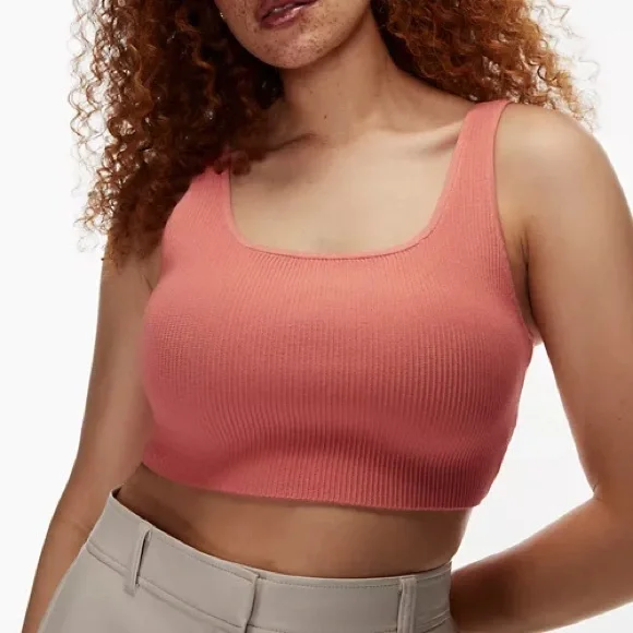 Babaton SCULPT KNIT SQUARENECK CROPPED TANK Medium, Colour: Grapefruit Coral - Picture 2 of 5